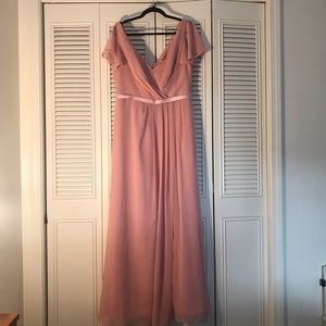 David’s Bridal Flutter Sleeve Chiffon Dress SZ 14
